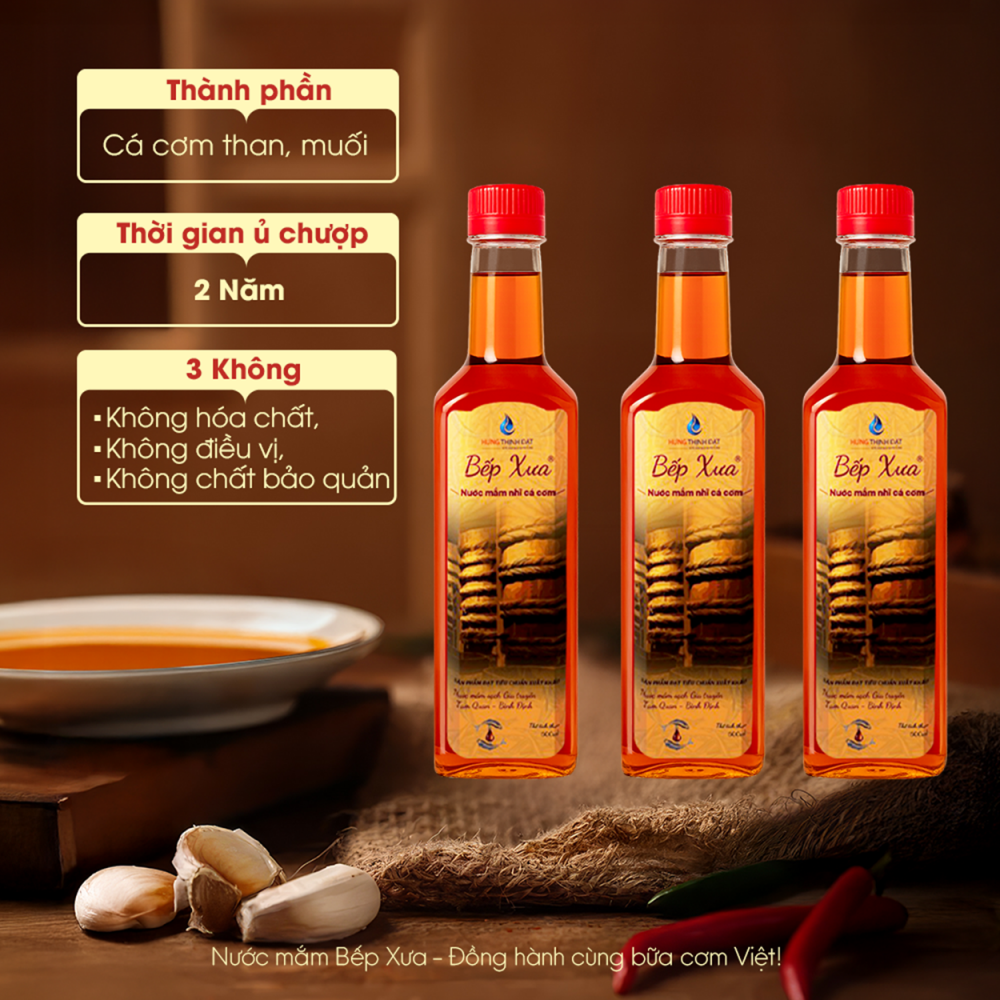 Combo 3 chai nước mắm nhĩ Bếp Xưa ủ 2 năm - Chai 500ml