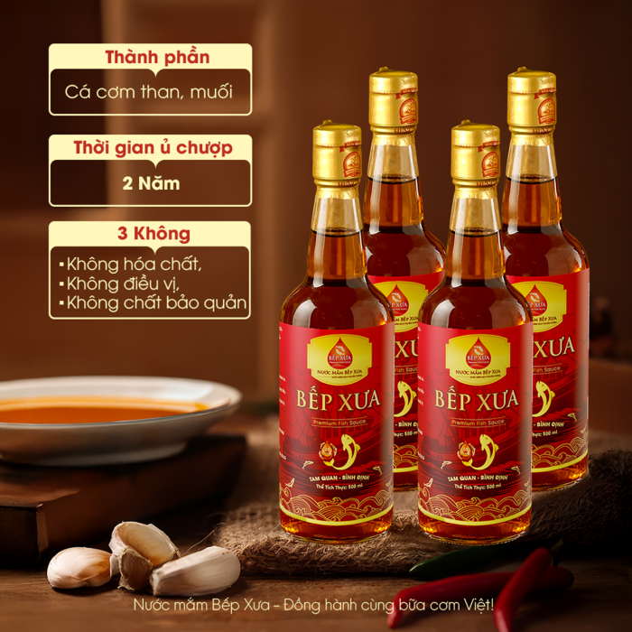 Combo 4 chai mắm cốt truyền thống Bếp Xưa - Chai 500ml